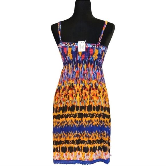 Derek Heart Sundress Strappy Geometric Colorful‎ Smocked Bodice Sz XS - Picture 3 of 13